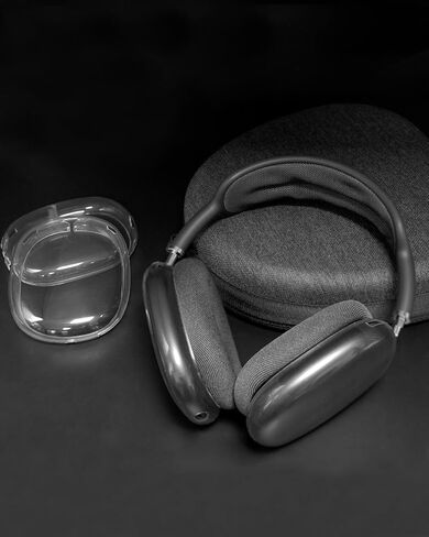 حافظة سفر لأجهزة Apple AirPods Max - حقيبة حمل صلبة محمولة مع غطاء حافظة من مادة TPU لسماعات Air Pod Max - طقم حماية يدعم وضع السكون (رمادي داكن) in Kuwait