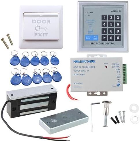 نظام التحكم في الوصول إلى الباب AGPtEK، طقم أمان منزلي RFID مع قفل كهرومغناطيسي 60 كجم 130 رطل، مزود طاقة، لوحة مفاتيح دخول الباب القرب، 10 مفاتيح خروج in Saudi Arabia