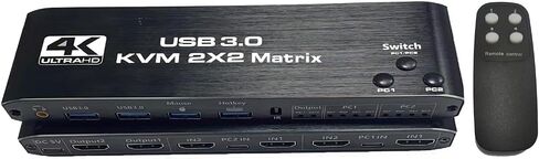 HDMI KVM Matrix Switch 2x2 4k@60Hz HDMI Monitors Matrix KVM Switcher Box, 4 in 2 Out with IR Remote Controller, HDCP2.3, HD Picture, USB3.0, Plug and Play in Saudi Arabia