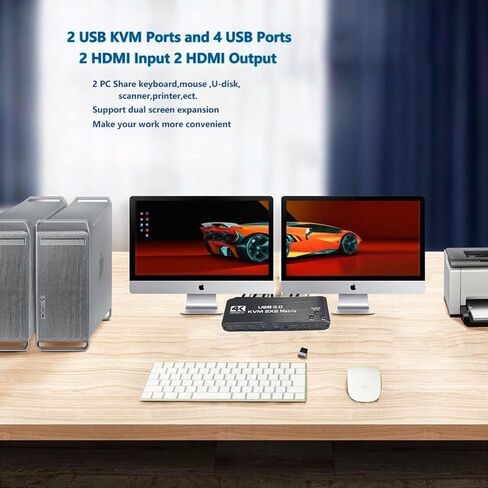 HDMI KVM Matrix Switch 2x2 4k@60Hz HDMI Monitors Matrix KVM Switcher Box, 4 in 2 Out with IR Remote Controller, HDCP2.3, HD Picture, USB3.0, Plug and Play in Saudi Arabia