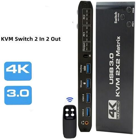 HDMI KVM Matrix Switch 2x2 4k@60Hz HDMI Monitors Matrix KVM Switcher Box, 4 in 2 Out with IR Remote Controller, HDCP2.3, HD Picture, USB3.0, Plug and Play in Saudi Arabia