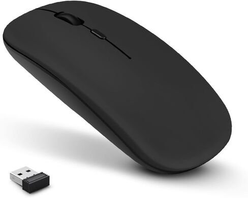 ماوس لاسلكي صامت قابل للشحن - USB محمول - ماوس لاسلكي أسود رفيع لأجهزة الكمبيوتر المحمول، ماك، الكمبيوتر الشخصي - ماوس كمبيوتر لاسلكي مع 3 نقاط لكل بوصة قابلة للتعديل in Kuwait