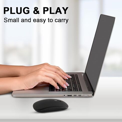 ماوس لاسلكي صامت قابل للشحن - USB محمول - ماوس لاسلكي أسود رفيع لأجهزة الكمبيوتر المحمول، ماك، الكمبيوتر الشخصي - ماوس كمبيوتر لاسلكي مع 3 نقاط لكل بوصة قابلة للتعديل in Kuwait