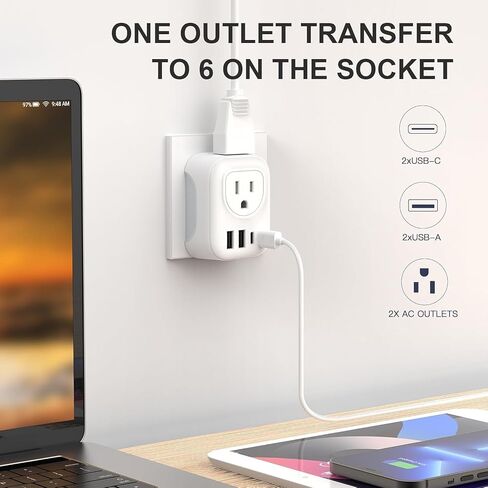 2 حزمة محول قابس السفر الأوروبي، محول السفر الدولي VYLEE مع 2 منافذ 4 منافذ USB (2 USB C)، 6 في 1 نوع C شاحن أساسيات السفر للولايات المتحدة إلى معظم أوروبا الاتحاد الأوروبي إيطاليا إسبانيا فرنسا in Saudi Arabia