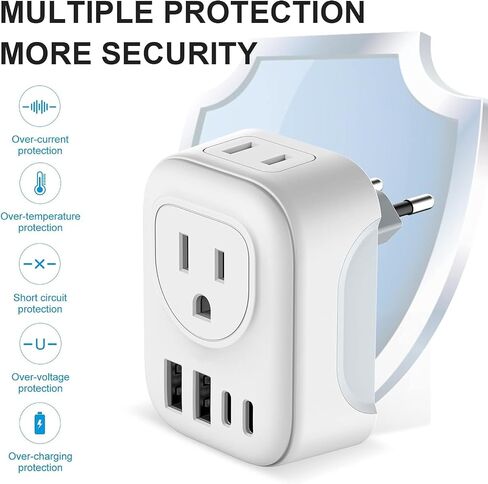 2 حزمة محول قابس السفر الأوروبي، محول السفر الدولي VYLEE مع 2 منافذ 4 منافذ USB (2 USB C)، 6 في 1 نوع C شاحن أساسيات السفر للولايات المتحدة إلى معظم أوروبا الاتحاد الأوروبي إيطاليا إسبانيا فرنسا in Saudi Arabia