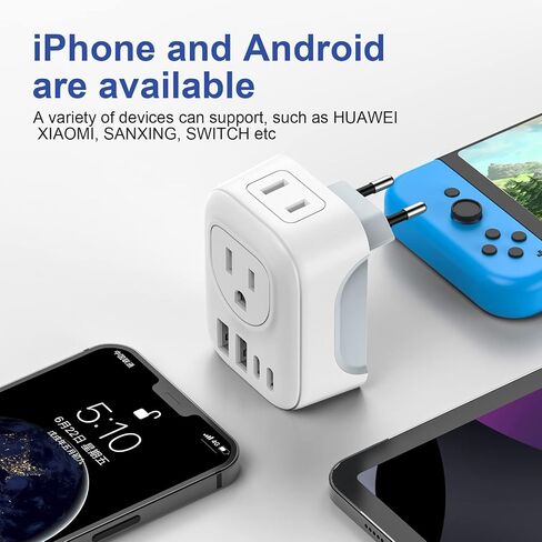 2 حزمة محول قابس السفر الأوروبي، محول السفر الدولي VYLEE مع 2 منافذ 4 منافذ USB (2 USB C)، 6 في 1 نوع C شاحن أساسيات السفر للولايات المتحدة إلى معظم أوروبا الاتحاد الأوروبي إيطاليا إسبانيا فرنسا in Saudi Arabia