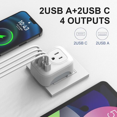 2 حزمة محول قابس السفر الأوروبي، محول السفر الدولي VYLEE مع 2 منافذ 4 منافذ USB (2 USB C)، 6 في 1 نوع C شاحن أساسيات السفر للولايات المتحدة إلى معظم أوروبا الاتحاد الأوروبي إيطاليا إسبانيا فرنسا in Saudi Arabia