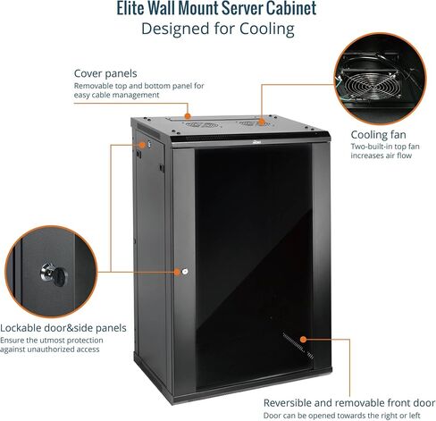 18U Wall Mount Server Cabinet,17.7inch Depth Elite Network Cabinet,Network Rack,Server Rack for 19inch Computer/AV/Data/IT/Media Equipment,Black,with Cooling Fans,Glass Door,Flat Pack. in Saudi Arabia