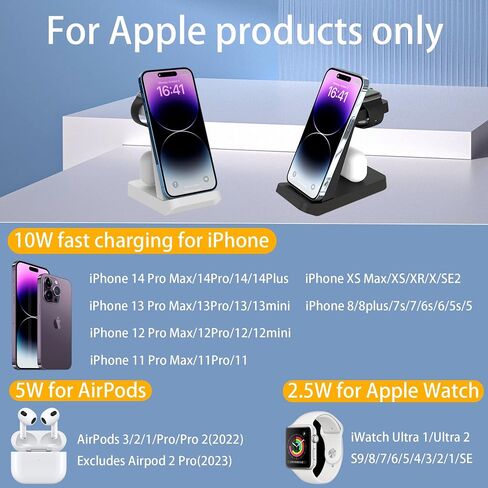 قاعدة شحن لهاتف iPhone 10w، حامل شحن لاسلكي سريع 3 في 1 لسلسلة Apple Watch Airpods iPhone 14 13 12 11 X Pro Max XS XR 8 SE 7 6 5 4 (أبيض) in Saudi Arabia