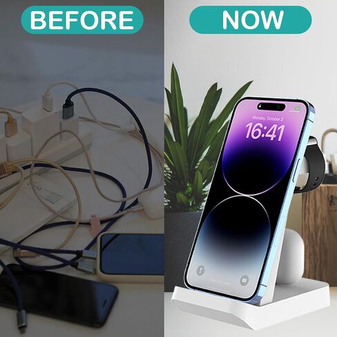 قاعدة شحن لهاتف iPhone 10w، حامل شحن لاسلكي سريع 3 في 1 لسلسلة Apple Watch Airpods iPhone 14 13 12 11 X Pro Max XS XR 8 SE 7 6 5 4 (أبيض) in Saudi Arabia