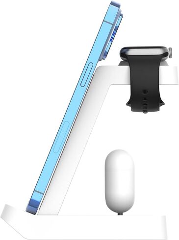 قاعدة شحن لهاتف iPhone 10w، حامل شحن لاسلكي سريع 3 في 1 لسلسلة Apple Watch Airpods iPhone 14 13 12 11 X Pro Max XS XR 8 SE 7 6 5 4 (أبيض) in Saudi Arabia