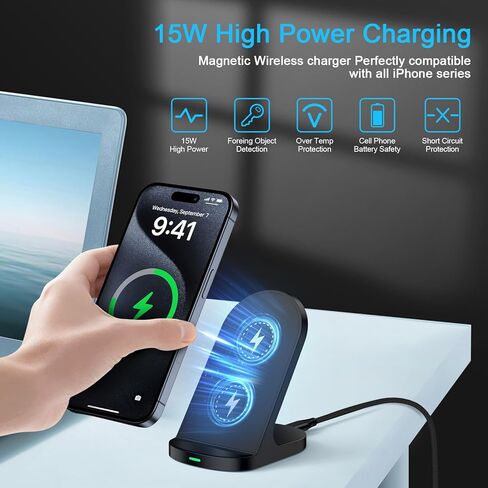 شاحن Samsung S24 اللاسلكي، حامل شحن لاسلكي سريع 15 وات لهاتف Samsung Galaxy S24 Ultra S23 FE S22 S21 S20 Note 20 Z Flip 5 4 3 Z Fold 5 4 3، iPhone 15 14 13 12 11 Pro Max، Google Pixel 8 Pro 7 6 in Kuwait