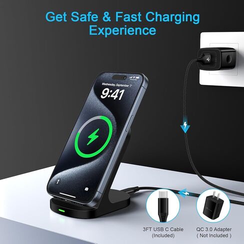 شاحن Samsung S24 اللاسلكي، حامل شحن لاسلكي سريع 15 وات لهاتف Samsung Galaxy S24 Ultra S23 FE S22 S21 S20 Note 20 Z Flip 5 4 3 Z Fold 5 4 3، iPhone 15 14 13 12 11 Pro Max، Google Pixel 8 Pro 7 6 in Kuwait