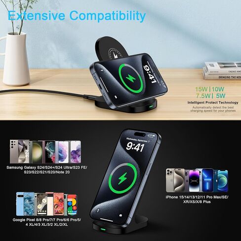 شاحن Samsung S24 اللاسلكي، حامل شحن لاسلكي سريع 15 وات لهاتف Samsung Galaxy S24 Ultra S23 FE S22 S21 S20 Note 20 Z Flip 5 4 3 Z Fold 5 4 3، iPhone 15 14 13 12 11 Pro Max، Google Pixel 8 Pro 7 6 in Kuwait