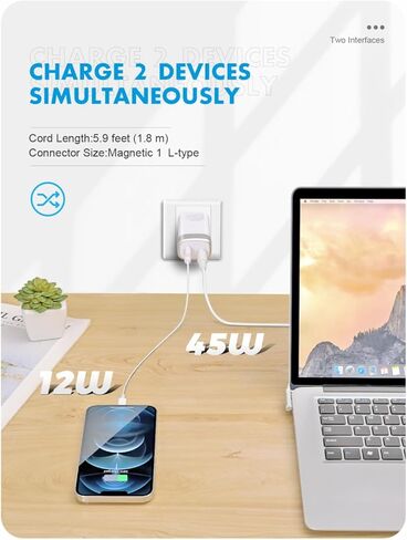 شاحن صغير 45 وات متوافق مع Mac Book Air 11/13 بوصة، موصل مغناطيسي من النوع L من الجيل الأول، محول USB بديل محمول للسفر A1374 A1244 A1370 A1369 A1377 A1237 A1304 (قبل منتصف 2012) in Kuwait