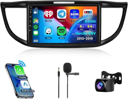 8 Core 4G+64G Car Radio for Honda CRV 2012 2013 2014 2015 2016, Wireless Apple Carplay Android Auto Car Stereo, 9" IPS Touchscreen with WiFi, GPS, Bluetooth,FM/RDS, 32EQ DSP, Rear Camera in Saudi Arabia