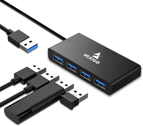 NexiGo USB 4 Port Ultra Slim 3.0 Hub متعدد المنافذ، كابل 2 قدم، ينطبق على iMac Pro، MacBook Air، Mac Mini/Pro، Surface Pro، الكمبيوتر المحمول، الكمبيوتر المحمول، محركات أقراص فلاش USB، الهاتف المحمول والمزيد in Kuwait