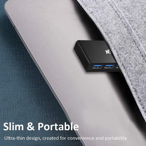 NexiGo USB 4 Port Ultra Slim 3.0 Hub متعدد المنافذ، كابل 2 قدم، ينطبق على iMac Pro، MacBook Air، Mac Mini/Pro، Surface Pro، الكمبيوتر المحمول، الكمبيوتر المحمول، محركات أقراص فلاش USB، الهاتف المحمول والمزيد in Kuwait