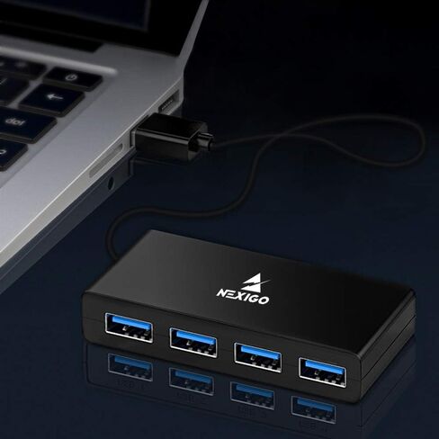 NexiGo USB 4 Port Ultra Slim 3.0 Hub متعدد المنافذ، كابل 2 قدم، ينطبق على iMac Pro، MacBook Air، Mac Mini/Pro، Surface Pro، الكمبيوتر المحمول، الكمبيوتر المحمول، محركات أقراص فلاش USB، الهاتف المحمول والمزيد in Kuwait
