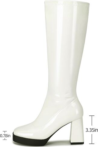 Knee High Boots for Women Platform GoGo Boots Patent Leather Square Toe Chunky Heel Boots Zipper Party Rave Tall Booties in Saudi Arabia