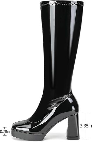 Knee High Boots for Women Platform GoGo Boots Patent Leather Square Toe Chunky Heel Boots Zipper Party Rave Tall Booties in Saudi Arabia