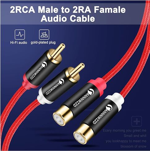 ANNNWZZD 2 كابل تمديد RCA، 2 RCA ذكر إلى 2 RCA أنثى غلاف نحاسي مطلي بالذهب 2RCA ذكر إلى 2RCA أنثى كابل ستيريو صوت موسع سلك محول 10FT in Kuwait