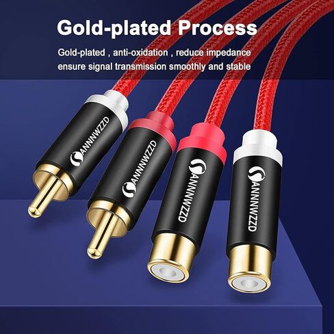 ANNNWZZD 2 كابل تمديد RCA، 2 RCA ذكر إلى 2 RCA أنثى غلاف نحاسي مطلي بالذهب 2RCA ذكر إلى 2RCA أنثى كابل ستيريو صوت موسع سلك محول 10FT in Kuwait
