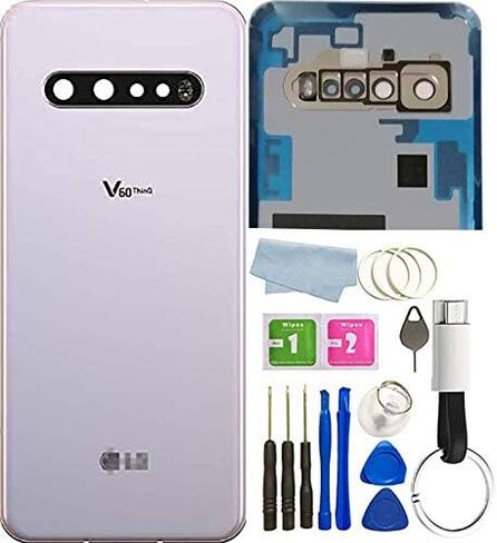 غطاء زجاجي خلفي V60 ThinQ بديل لباب الإسكان مع أجزاء شريطية لهاتف LG V60 ThinQ V600 5G جميع الموديلات مع كابل USB إلى Type-c + أدوات (أزرق أنيق) in Saudi Arabia