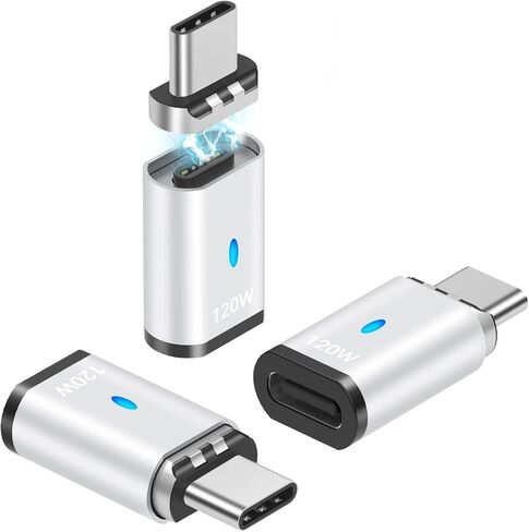 USB C Magnetic Adapter Straight, Magnetic USB C Adapter - 2 Tips 120w Fast Charging 5Pin 480Mbps Data Transmission, Black in Saudi Arabia