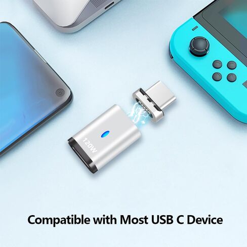 USB C Magnetic Adapter Straight, Magnetic USB C Adapter - 2 Tips 120w Fast Charging 5Pin 480Mbps Data Transmission, Black in Saudi Arabia
