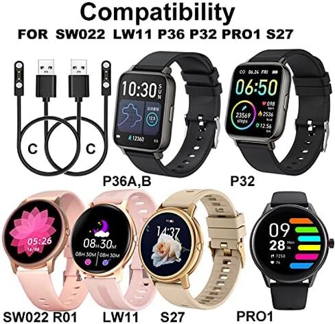 شواحن متوافقة مع Boquaw P90، P95، SKG V9، Basznrty S52، H22، PUREROYI C20PR، PJYUBVOR T49، ومتوافقة مع الساعة الذكية AGPTEK LW11، LW36، H69، 60 سم، عبوتان C+C in Saudi Arabia
