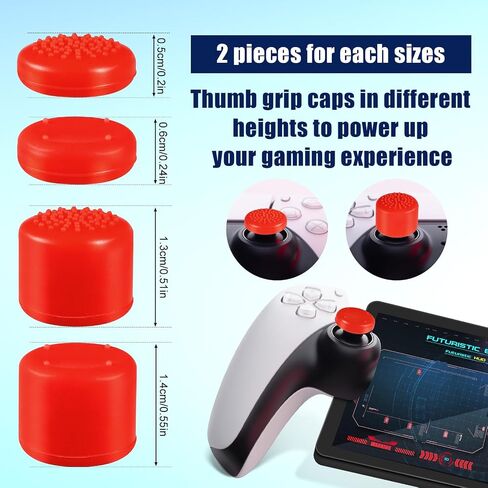 8pcs Thumbstick Grip Caps with 4 Sizes, Silicone Button Caps Joystick Replacement Cap Comprehensive Protection Thumb Cap Anti-Slip Thumbstick Soft Cover for Playstation Portal(Red) in Saudi Arabia