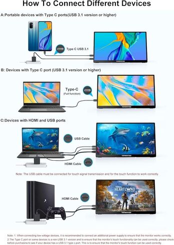 Portable Monitor Touchscreen 14.1'' 1080P FHD IPS for Laptop USB C HDMI, Driver Free Touch Screen,Plug-Play Laptop Monitor Extender, Travel Gaming Monitor for PC MAC Phone Xbox PS4/5 Switch in Saudi Arabia