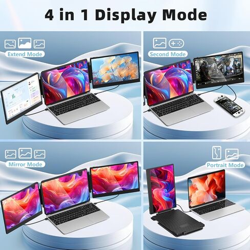 موسع شاشة الكمبيوتر المحمول، شاشة محمولة مقاس 14 بوصة 1080 بكسل FHD IPS ثلاثية موسع لأجهزة الكمبيوتر المحمول مقاس 13 بوصة - 17 بوصة مع مكبرات صوت مزدوجة مدمجة في حامل التوصيل والتشغيل المتوافقة مع Windows Mac Chrome Switch PS5 in Saudi Arabia