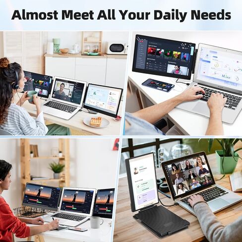 موسع شاشة الكمبيوتر المحمول، شاشة محمولة مقاس 14 بوصة 1080 بكسل FHD IPS ثلاثية موسع لأجهزة الكمبيوتر المحمول مقاس 13 بوصة - 17 بوصة مع مكبرات صوت مزدوجة مدمجة في حامل التوصيل والتشغيل المتوافقة مع Windows Mac Chrome Switch PS5 in Saudi Arabia