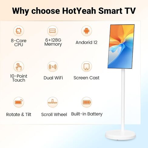 22-Inch Portable Smart Monitor w/ 1080P Incell Touch Screen, Android 12(Support Google Store), Wireless Monitor on Wheels, Built-in Battery(4-6H), Full Swivel Rotation, 6+128G in Saudi Arabia