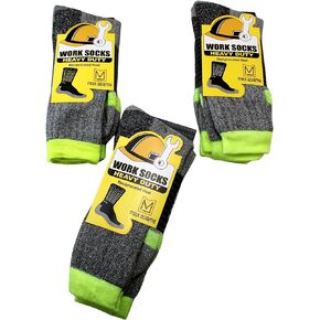 Dependable Industries 6 Pair Heavy Duty Work Socks HD Construction Shoe Sock Boot Sock Size 10-13 Gray- Neon Green