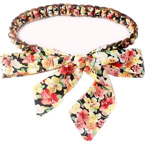 NONGFUGE Fashion Floral Leopard Dot Print Braid Chiffon Waist Sash Belt Waistband Cinch Belt for Dresses Jeans Coat