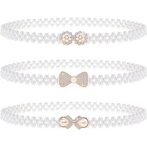 Gleamart 3 Pcs Pearl Waist Belts Crystal Rhinestone Waist Chains for Women