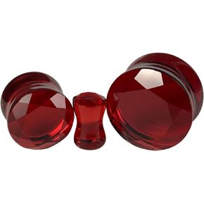 Pair of Red Faceted Glass Double Flare Plugs (PG-568) (00g (10mm))