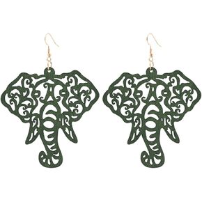 Elephant Head Earrings for Women Girls Bohemian Handmade Huge Black Elephant Head Filigree Dangle Earrings Indian Elephant Head Dangle Earrings Gold Color Fishhook Extra Large Earrings Shoulder Brushing Lightweight Unique Geometric Elephant Earrings