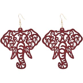 Elephant Head Earrings for Women Girls Bohemian Handmade Huge Black Elephant Head Filigree Dangle Earrings Indian Elephant Head Dangle Earrings Gold Color Fishhook Extra Large Earrings Shoulder Brushing Lightweight Unique Geometric Elephant Earrings