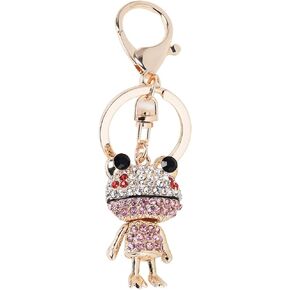 Fuqimanman2020 Cute Rubber Ducky Keychain Happy Duck Shy Frog Rabbit Rhinestone Crystal Keychain Gift For Girls Women