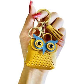 TOU-BEGUIN Cartoon Wristlet Keychain,Leather Owl Wallet Bracelet Tassel Key Handbag Accessories Keyring for Girls Women Gifts