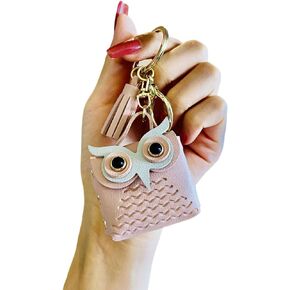 TOU-BEGUIN Cartoon Wristlet Keychain,Leather Owl Wallet Bracelet Tassel Key Handbag Accessories Keyring for Girls Women Gifts