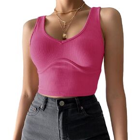 Artfish Women's Sexy Scoop Neck Corset Crop Top Bustier Sleeveless Fitted Ribbed Basic Cropped Tank