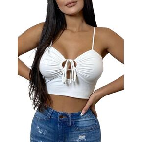 Women's Sexy Spaghetti Strap Tank Tops Bowknot Lace Up Sleeveless Backlesss V Neck Going Out Crop Top