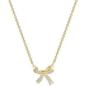 Bow Necklace for Women Dainty Gold Bow Chain Necklace Rhinestone Bow Pendant Necklace Bow Ribbon Necklace Bow Jewelry Gifts for Women Girls