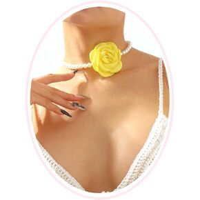 Bohemian Camellia Flower Pearl Choker Necklace for Women Teen Girls,Vintage Floral Choker Necklace,Handmade Freshwater Pearl Necklace Gentle Bride Wedding Jewelry