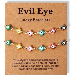DIJUGS 2 Pcs Evil Eye Bracelets for Women Men Girl,18K Gold Plated ，Handmade Adjustable Lucky Bracelet,Evil Eyes Jewelry for Best Friend Gift